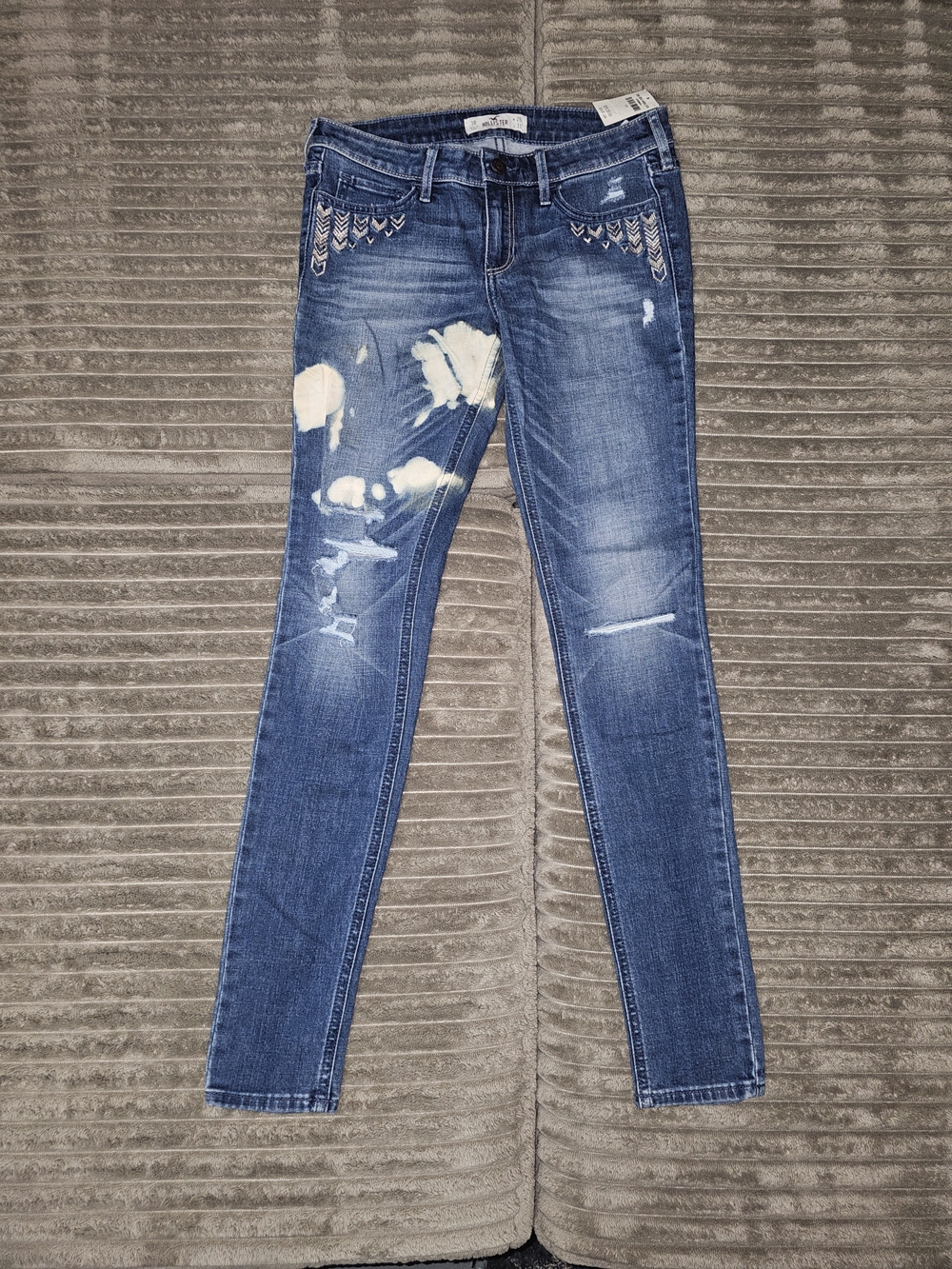 Hollister Blue Distressed Skinny Jeans with Embroidery 26 / 31 - J 4